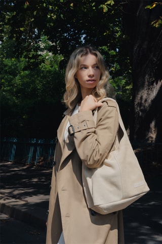 Shopping bag e pochette in pelle scamosciata Vif - Ecrù