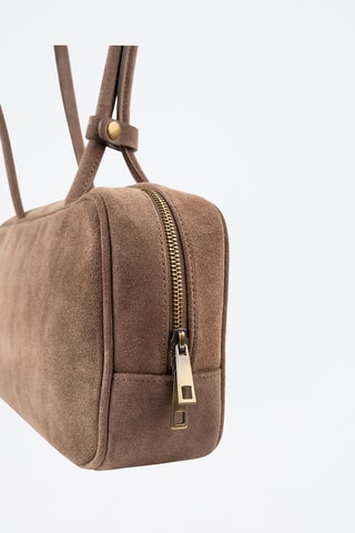 Borsa a spalla in pelle scamosciata  - Taupe