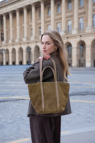 Borsa a mano in pelle scamosciata  - Taupe