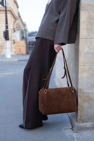 Borsa a tracolla in pelle scamosciata  - Marrone