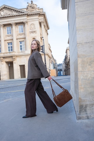 Borsa a tracolla in pelle scamosciata  - Marrone