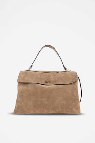Borsa a spalla in pelle scamosciata  - Taupe