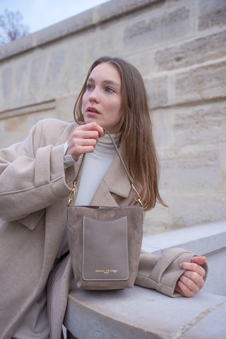 Borsa a secchiello in pelle - Taupe