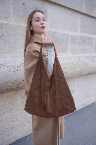 Borsa a spalla in pelle scamosciata  - Marrone