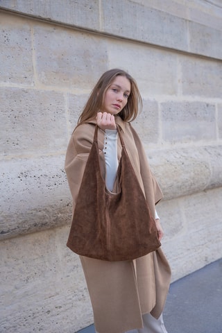 Borsa a spalla in pelle scamosciata  - Marrone