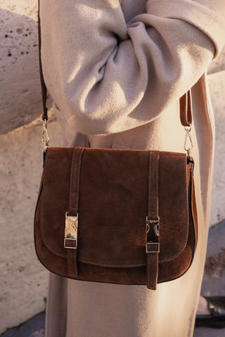 Borsa a tracolla in pelle scamosciata  - Marrone