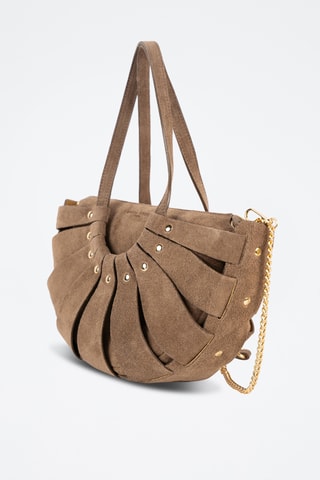 Borsa a spalla in pelle scamosciata  - Taupe