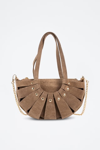 Borsa a spalla in pelle scamosciata  - Taupe