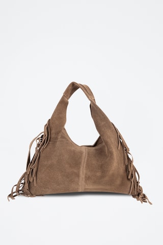 Borsa a spalla in pelle scamosciata  - Taupe