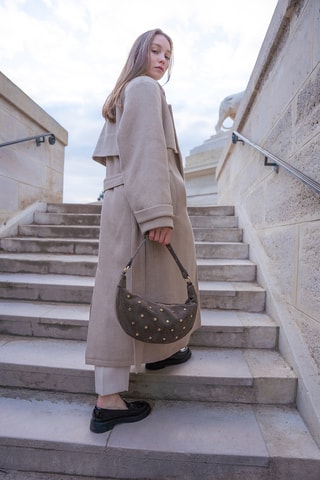 Borsa a spalla in pelle scamosciata  - Taupe