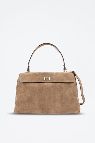 Borsa a spalla in pelle scamosciata  - Taupe