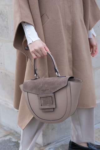 Borsa a mano in pelle scamosciata  - Taupe