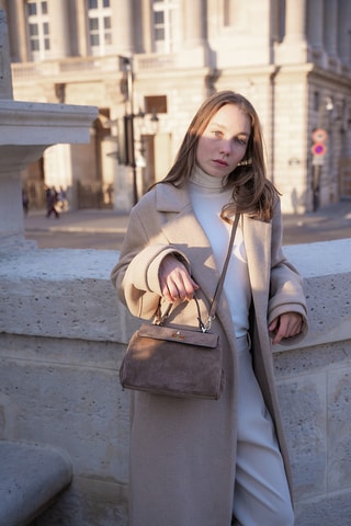 Borsa a mano in pelle scamosciata  - Taupe