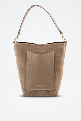 Borsa a spalla in pelle scamosciata  - Taupe