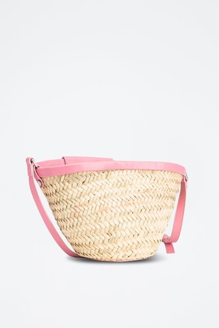 Bamboe en Leren Shopper - Naturel en Roze - Bruin en roze