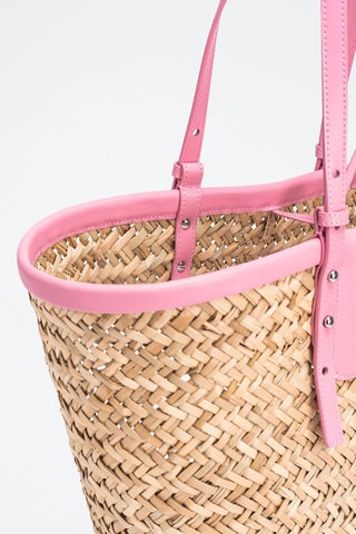 Bamboe en Leren Shopper - Naturel en Roze - Bruin en roze