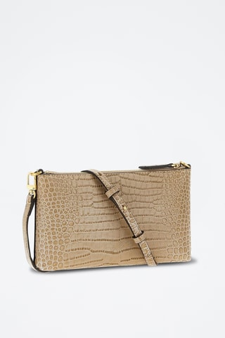 Leren Schoudertas Flat Mini - Beige