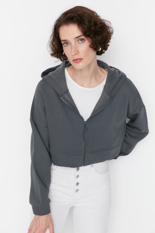 Sudadera corta con capucha - Antracita