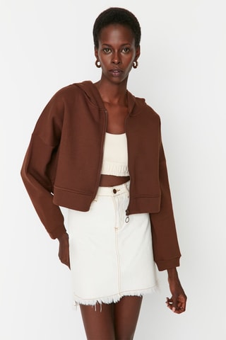 Sudadera corta con capucha - Marrón