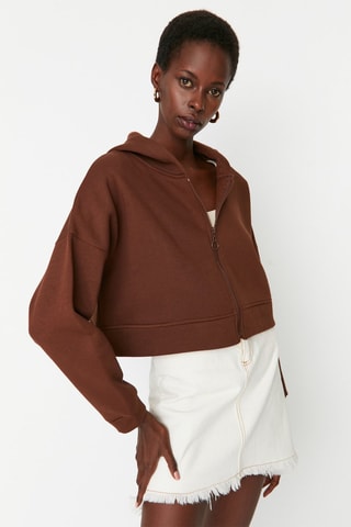 Sudadera corta con capucha - Marrón