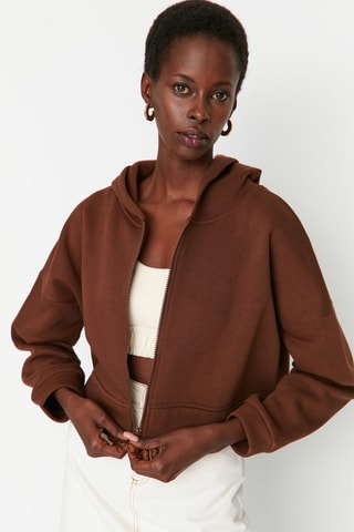 Sudadera corta con capucha - Marrón