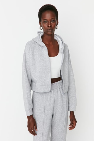 Sudadera corta con capucha - Gris