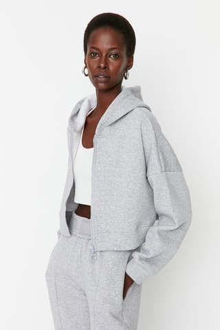 Sudadera corta con capucha - Gris