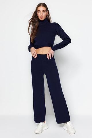 Jersey corto y pantalón palazzo - Azul marino