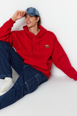 Sudadera polar con capucha - Rojo y marrón