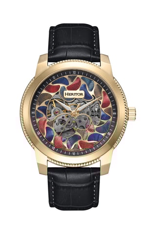 Reloj automático de piel Emmanuel - Negro y dorado
