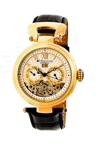 Reloj automático de piel Ganzi - Negro y dorado