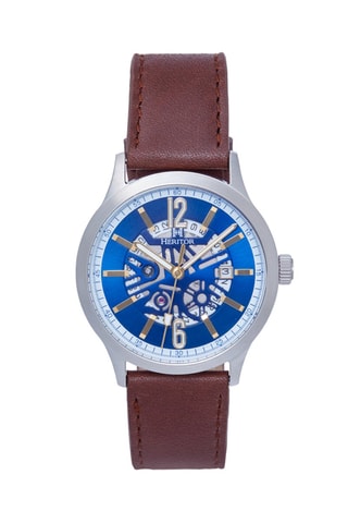 Reloj automático de piel - Marrón y plateado