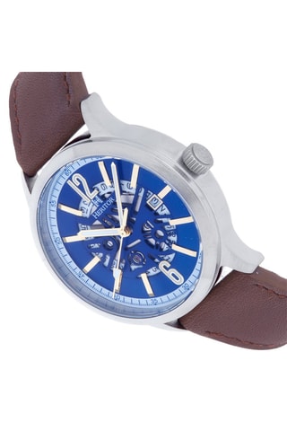 Reloj automático de piel - Marrón y plateado