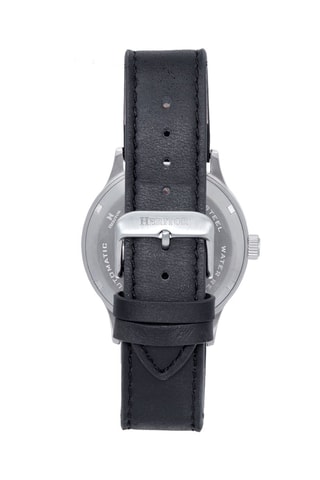 Reloj automático de piel - Negro y plateado