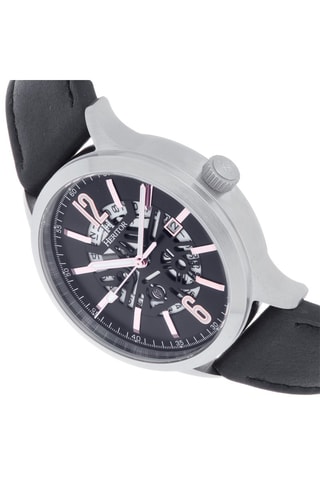Reloj automático de piel - Negro y plateado