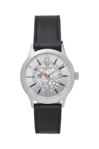 Reloj automático de piel - Negro y plateado