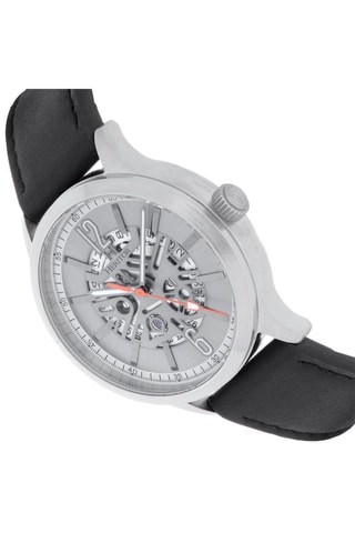 Reloj automático de piel - Negro y plateado