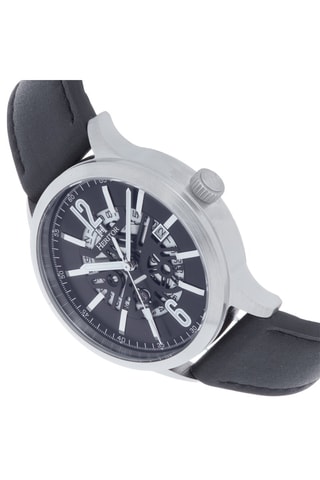 Reloj automático de piel - Negro y plateado