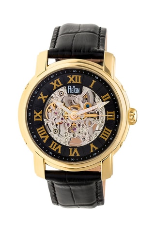 Reloj automático de piel Kahn - Negro y dorado