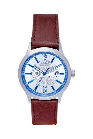 Reloj automático de piel - Marrón y plateado