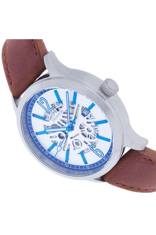 Reloj automático de piel - Marrón y plateado