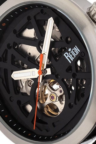 Reloj automático de piel Rudolf - Negro y plateado