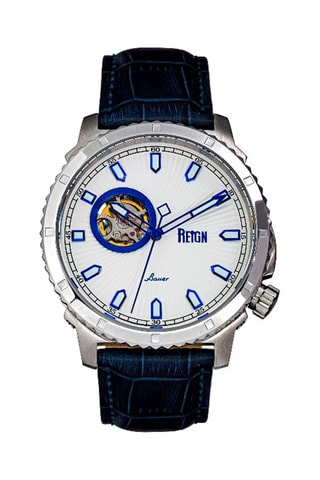 Reloj automático de piel - Azul oscuro y plateado