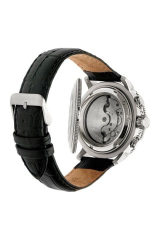 Reloj automático de piel Aura - Negro y plateado