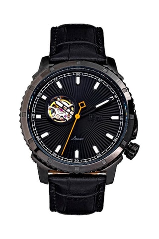 Reloj automático de piel - Negro y gris