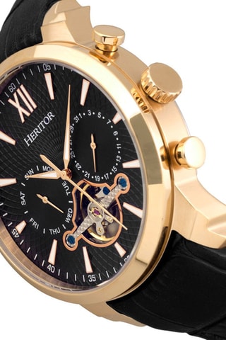 Reloj automático de piel Arthur Heritor - Negro y dorado