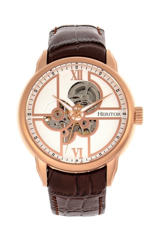 Reloj automático de piel - Rosa dorado y marrón