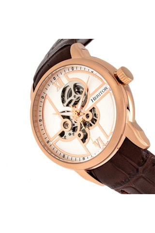 Reloj automático de piel - Rosa dorado y marrón