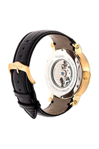 Reloj automático de piel Aries -  Negro y dorado