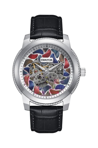 Reloj automático de piel Emmanuel - Negro y plateado